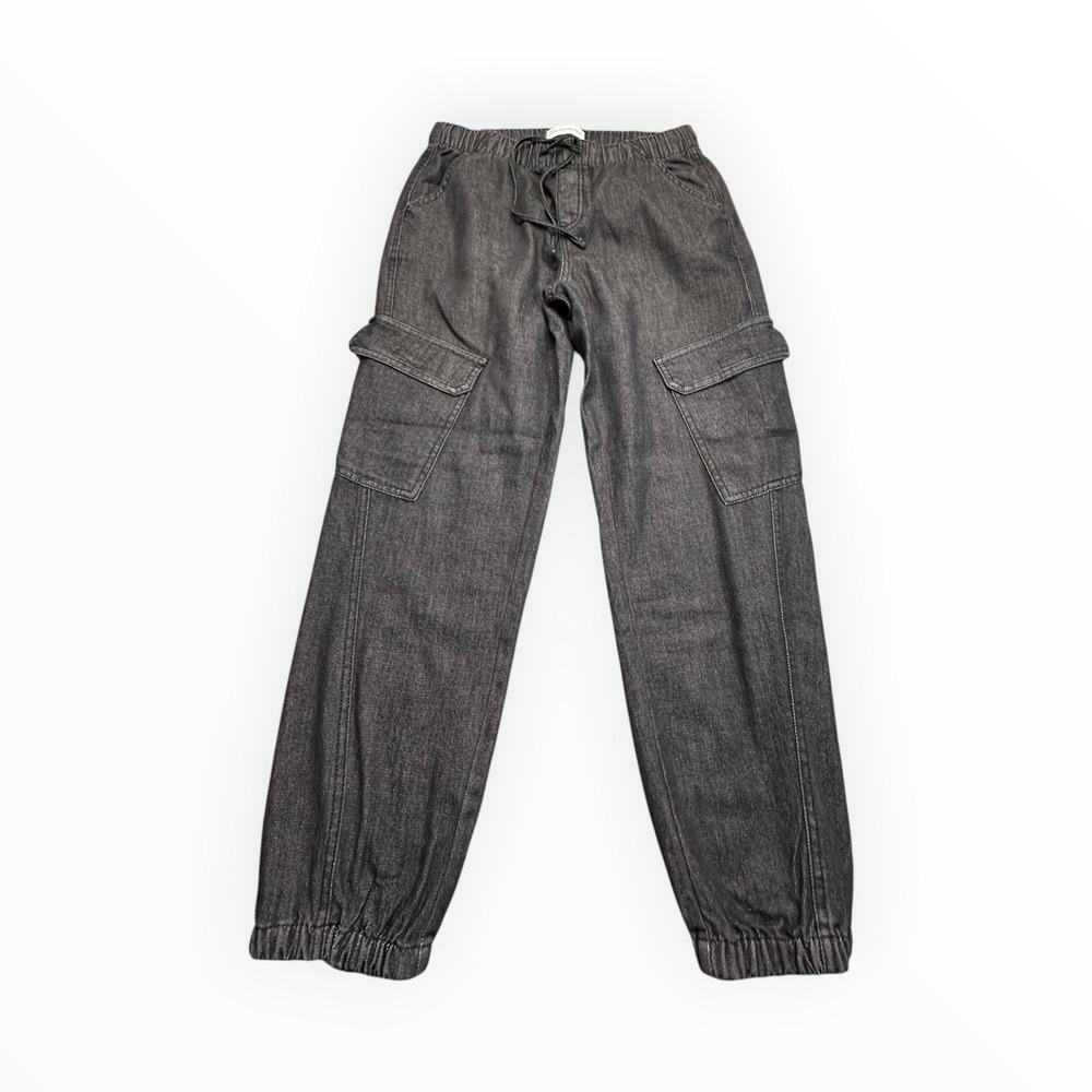 No Boundaries Cargo Jogger Pants Womens M 8-10 Black Denim Elastic Waist Utility